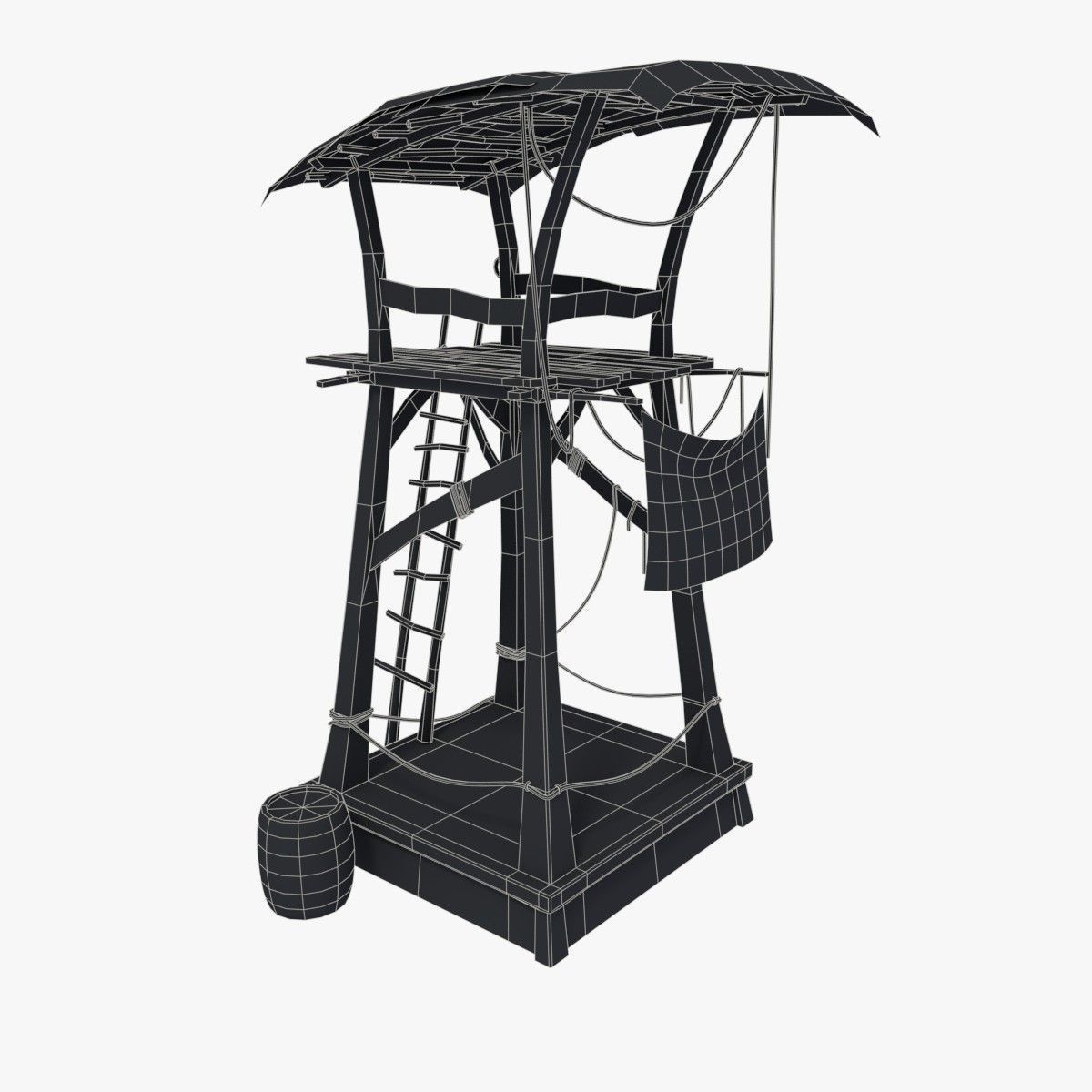 Wooden pirate watch tower Low-poly 3D model_1