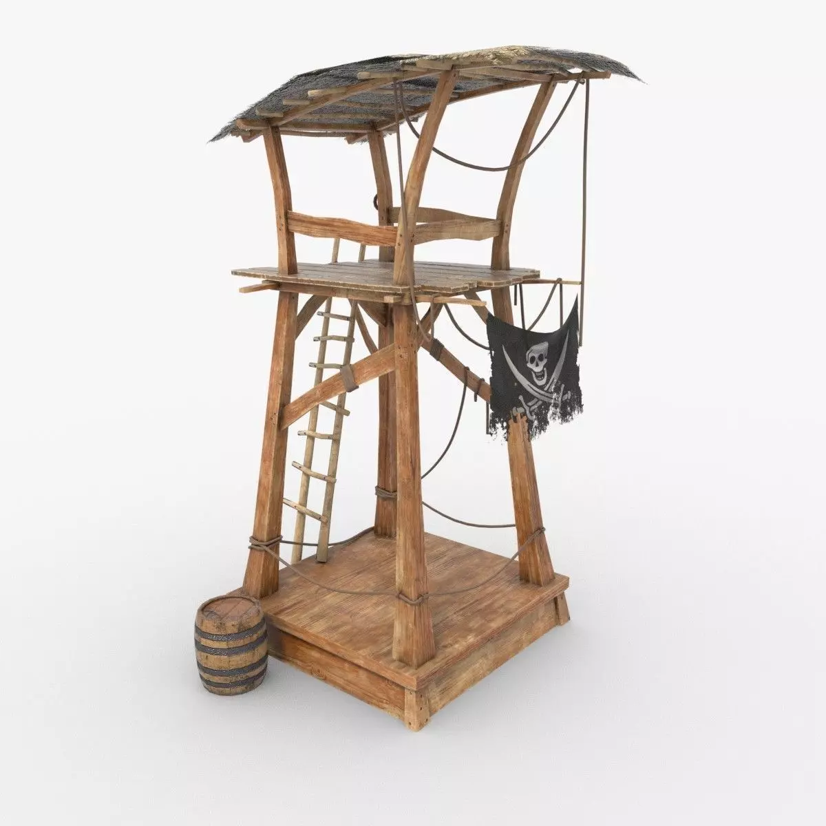 Wooden pirate watch tower Low-poly 3D model_0