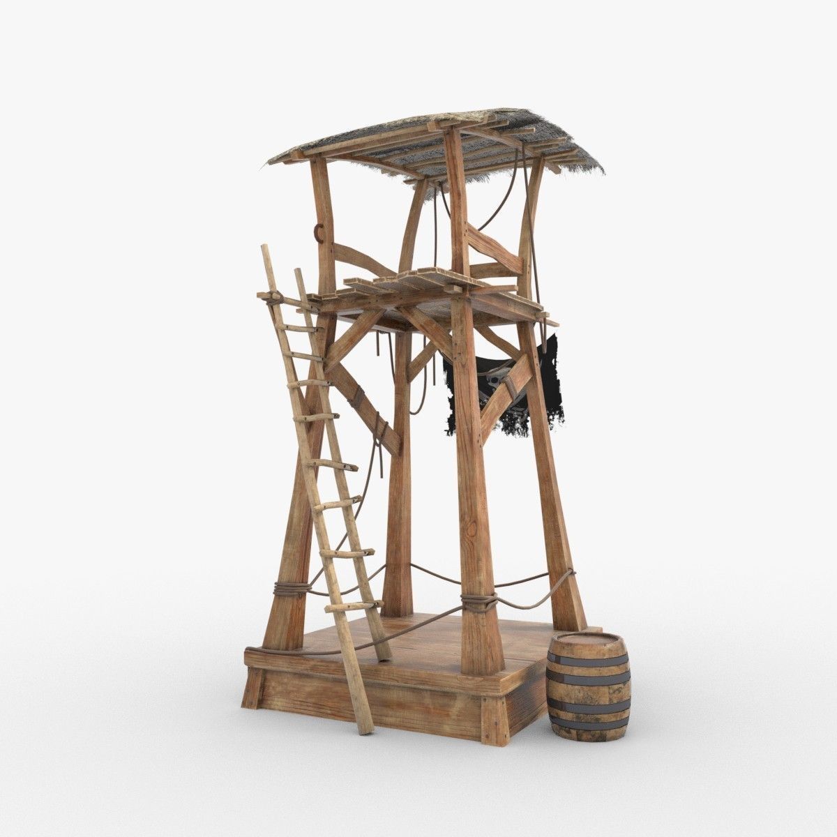 Wooden pirate watch tower Low-poly 3D model_4