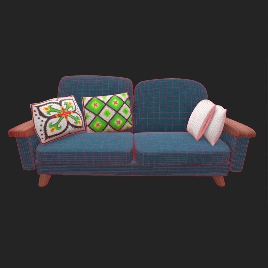 Stylized Sofa Couch 3D model_2