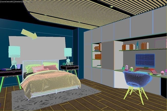 Room Office Scene Interior Complete 3D model 3