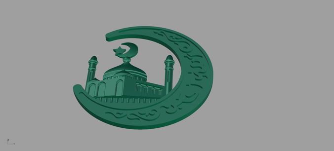 cg logo of mosque with crescent moon 3D print model