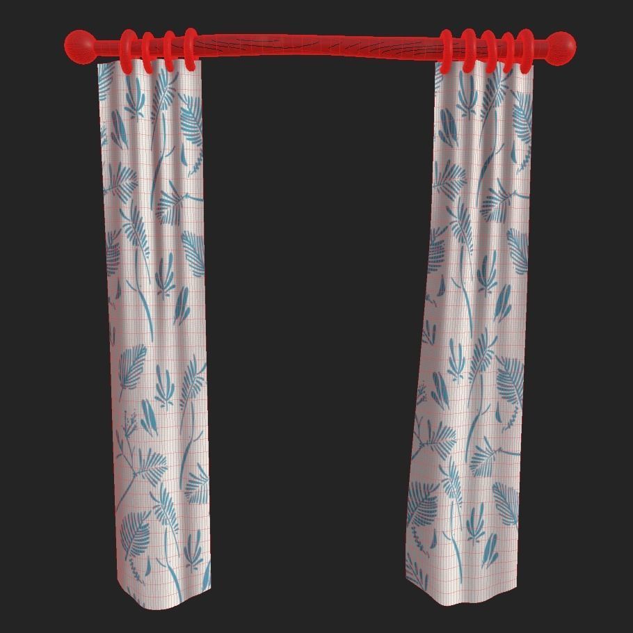 Stylized Curtain Rod with Curtains 3D model_2