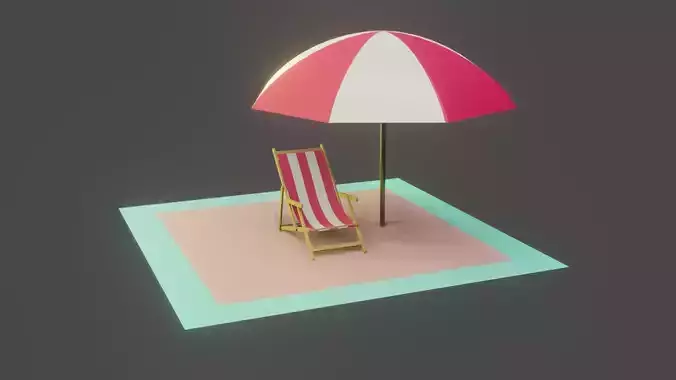 beach chair and umbrella 3D model