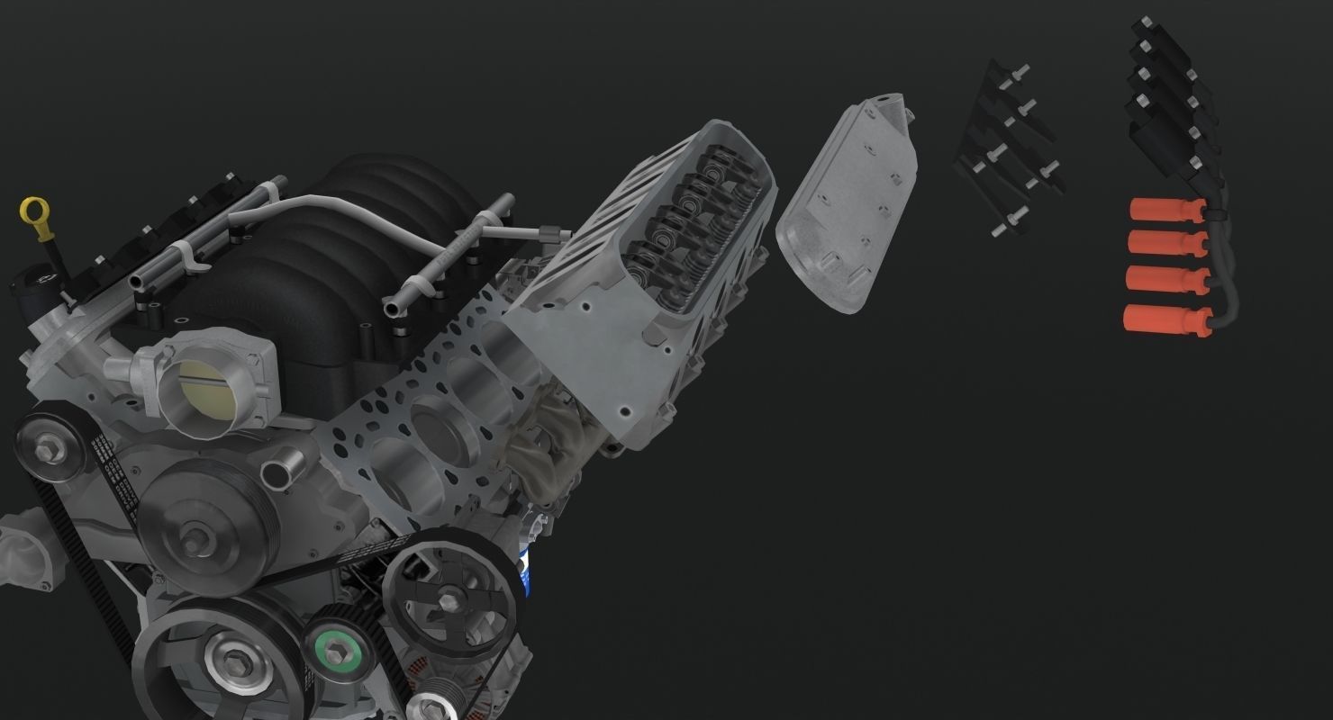 Pontiac GTO 2004 LS1 V8 engine Low-poly 3D model_18
