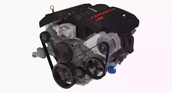 Chevrolet Corvette C6 2008 LS3 V8 engine Low-poly 3D model