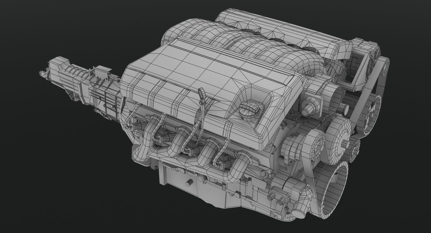 Chevrolet Corvette C6 2008 LS3 V8 engine Low-poly 3D model_9