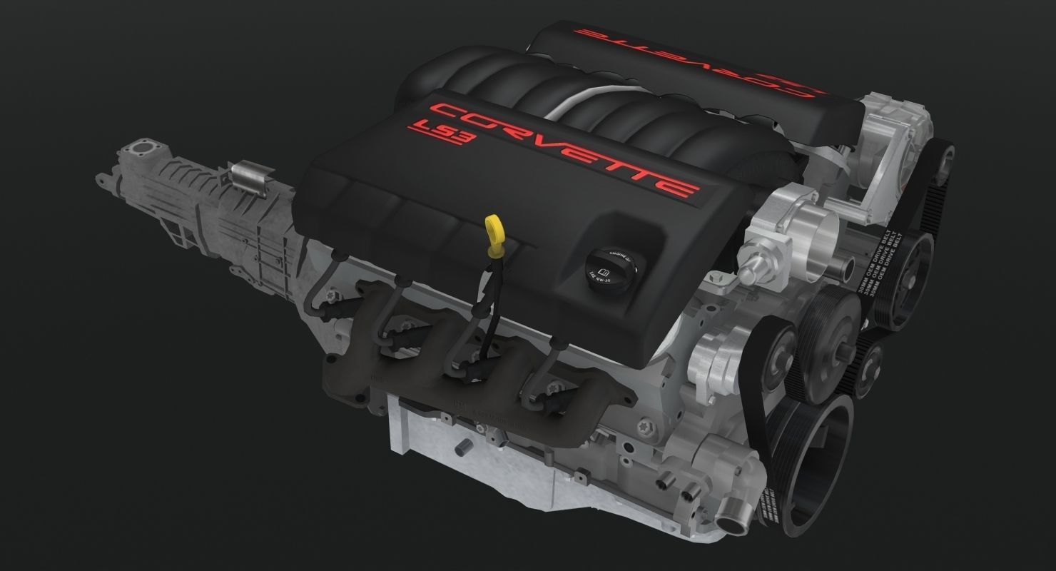 Chevrolet Corvette C6 2008 LS3 V8 engine Low-poly 3D model_7