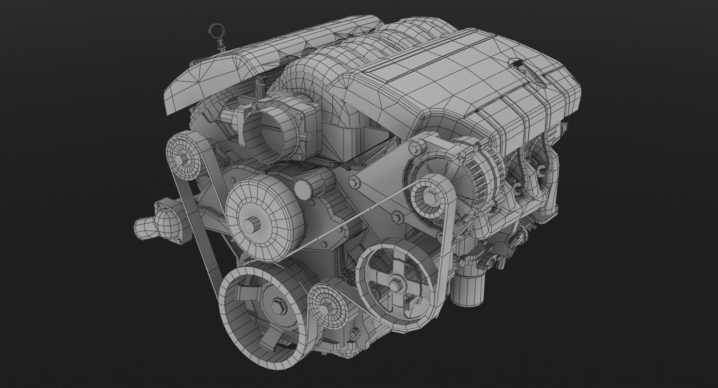 Chevrolet Corvette C6 2008 LS3 V8 engine Low-poly 3D model_3