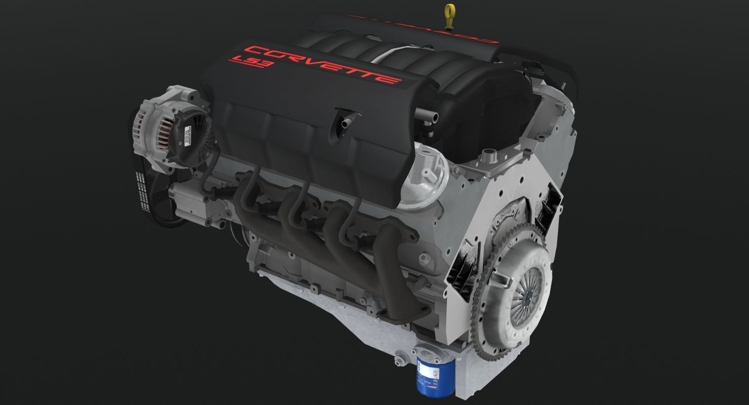 Chevrolet Corvette C6 2008 LS3 V8 engine Low-poly 3D model_14