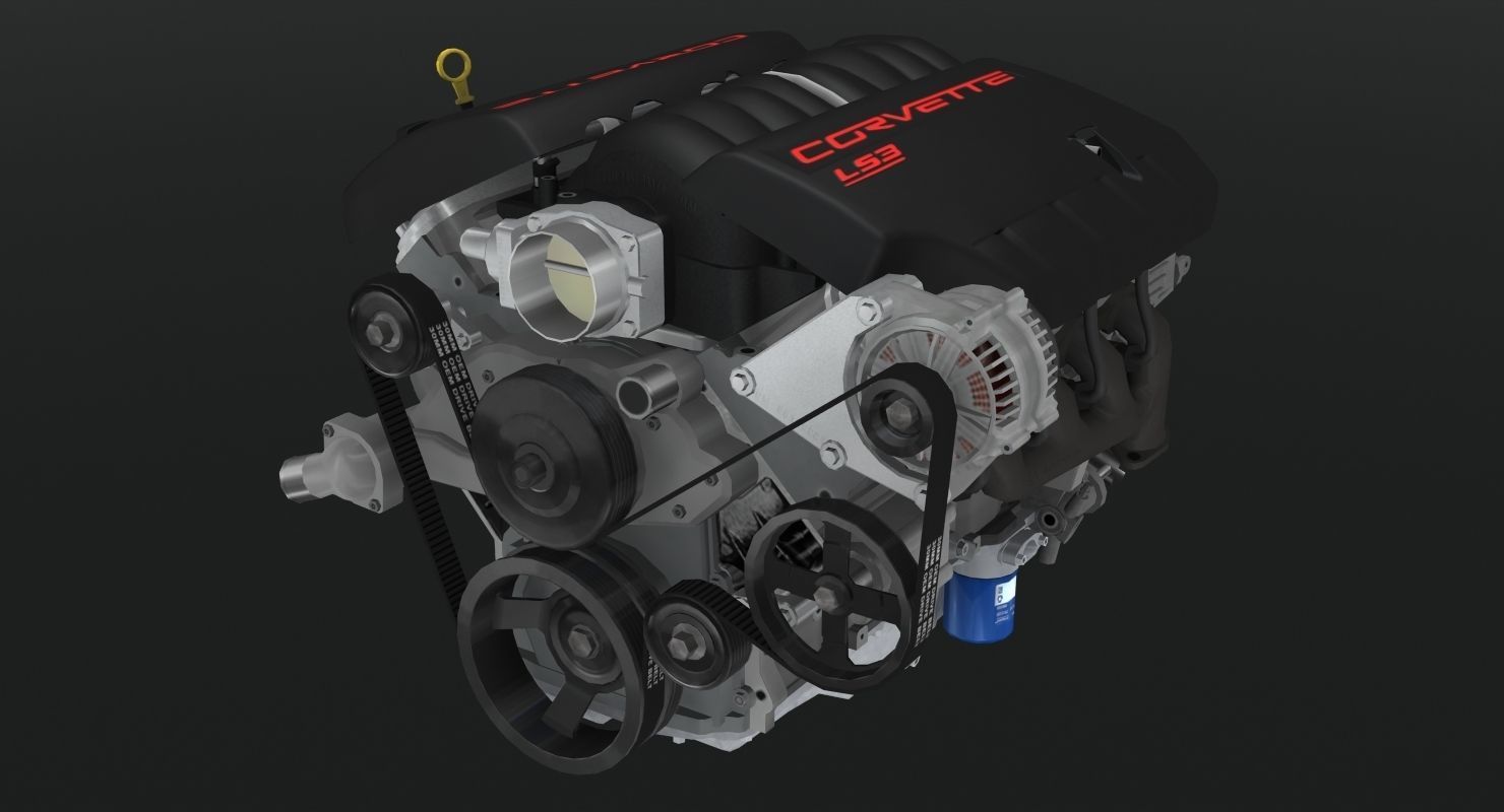 Chevrolet Corvette C6 2008 LS3 V8 engine Low-poly 3D model_1