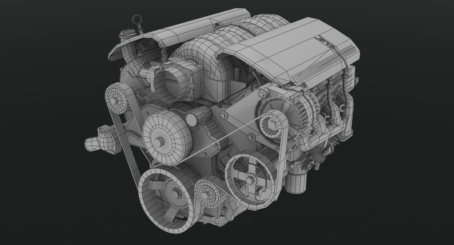 Chevrolet Corvette Z06 2001 LS6 V8 Engine Low-poly 3D model_3