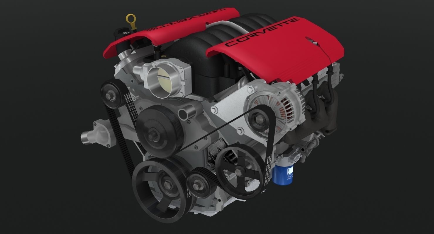 Chevrolet Corvette Z06 2001 LS6 V8 Engine Low-poly 3D model_1