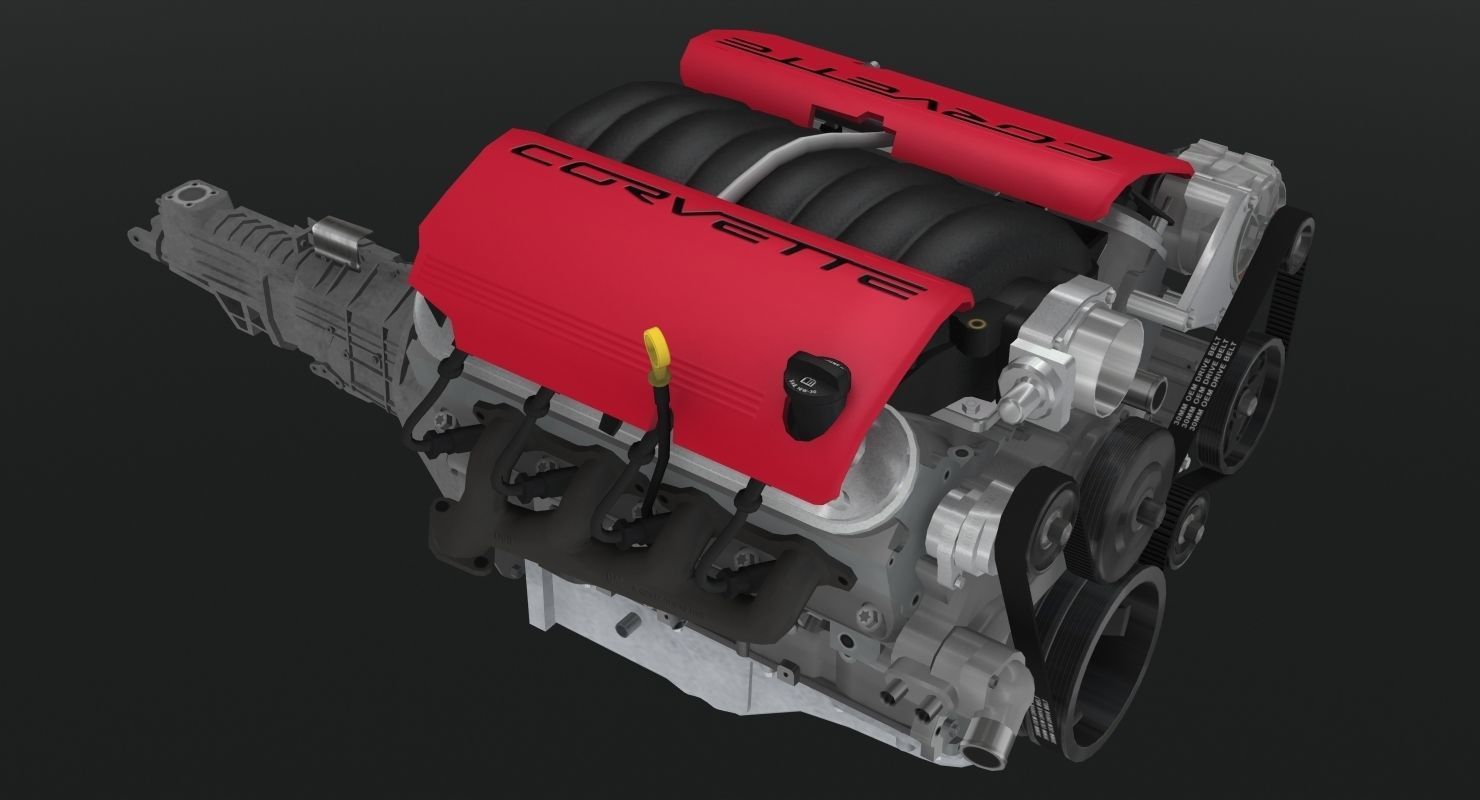 Chevrolet Corvette Z06 2001 LS6 V8 Engine Low-poly 3D model_7