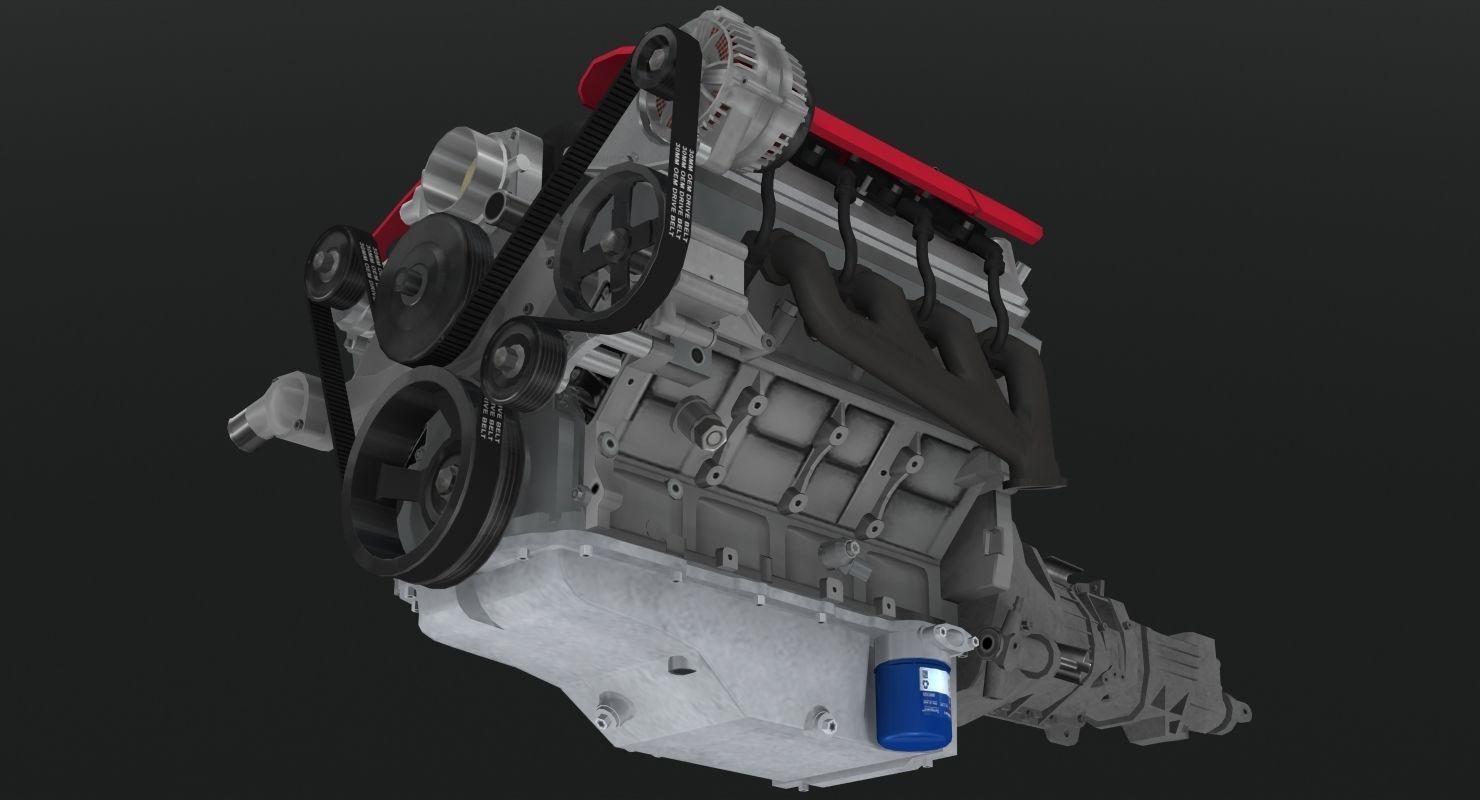 Chevrolet Corvette Z06 2001 LS6 V8 Engine Low-poly 3D model_10