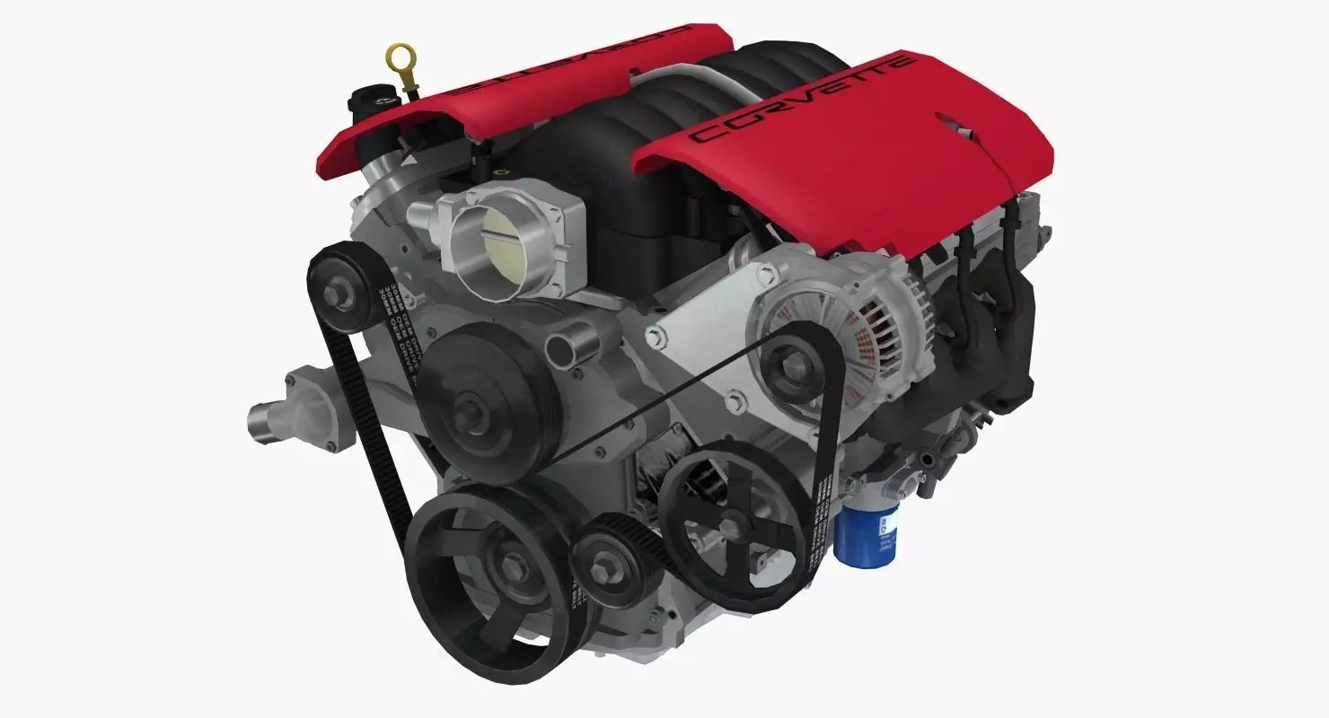 Chevrolet Corvette Z06 2001 LS6 V8 Engine Low-poly 3D model_0