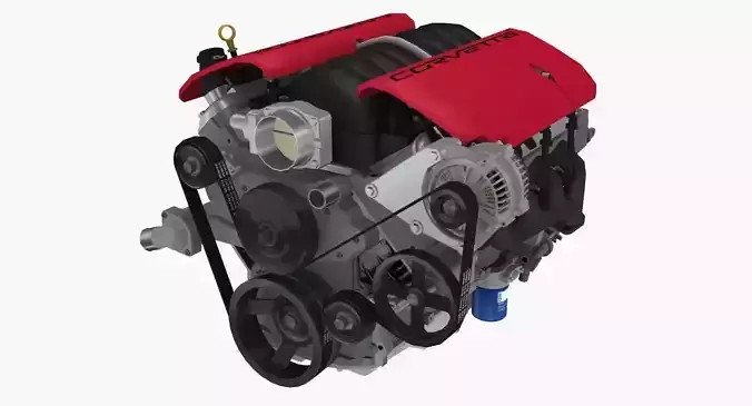 Chevrolet Corvette Z06 2001 LS6 V8 Engine Low-poly 3D model