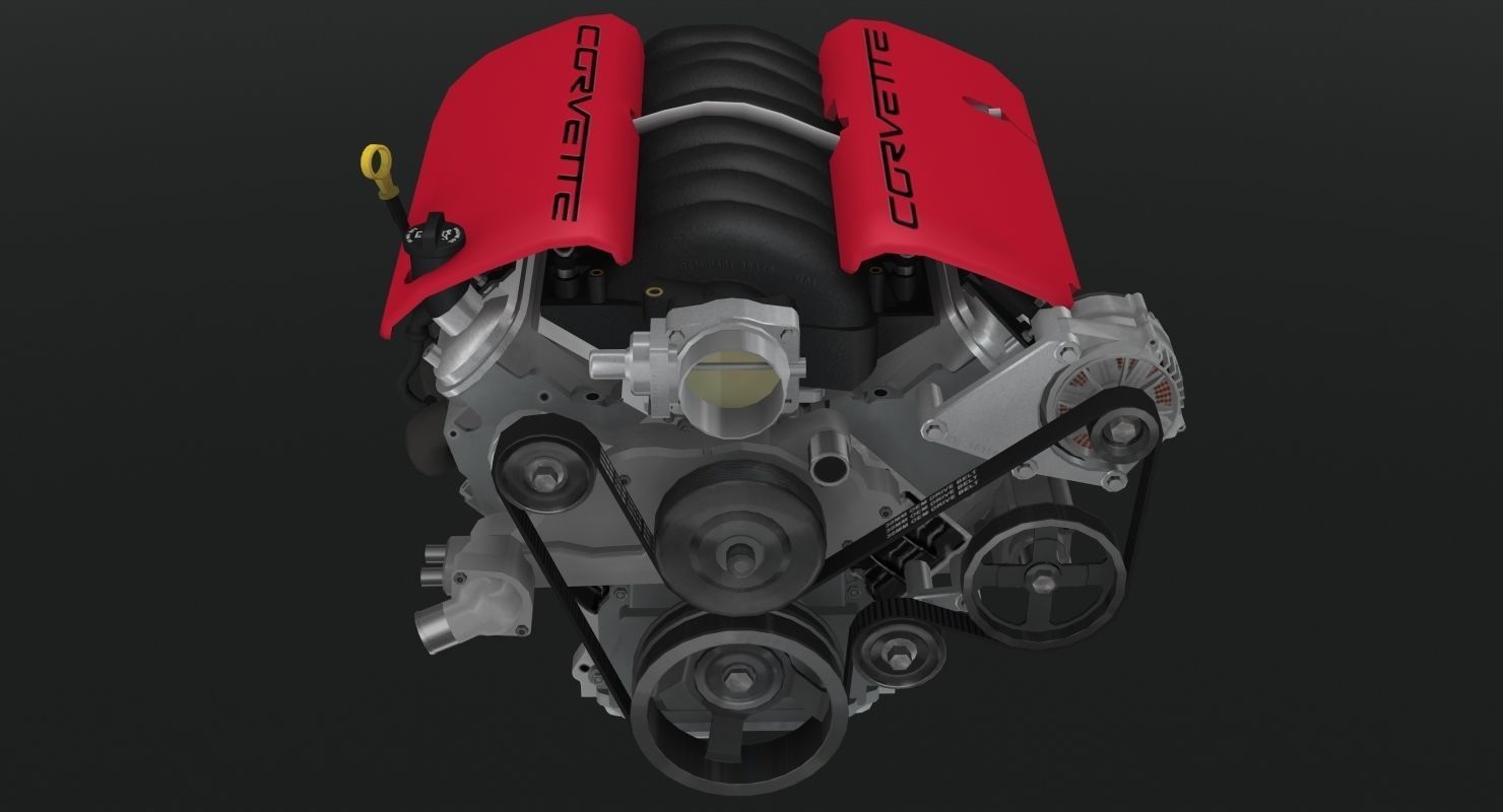 Chevrolet Corvette Z06 2001 LS6 V8 Engine Low-poly 3D model_4