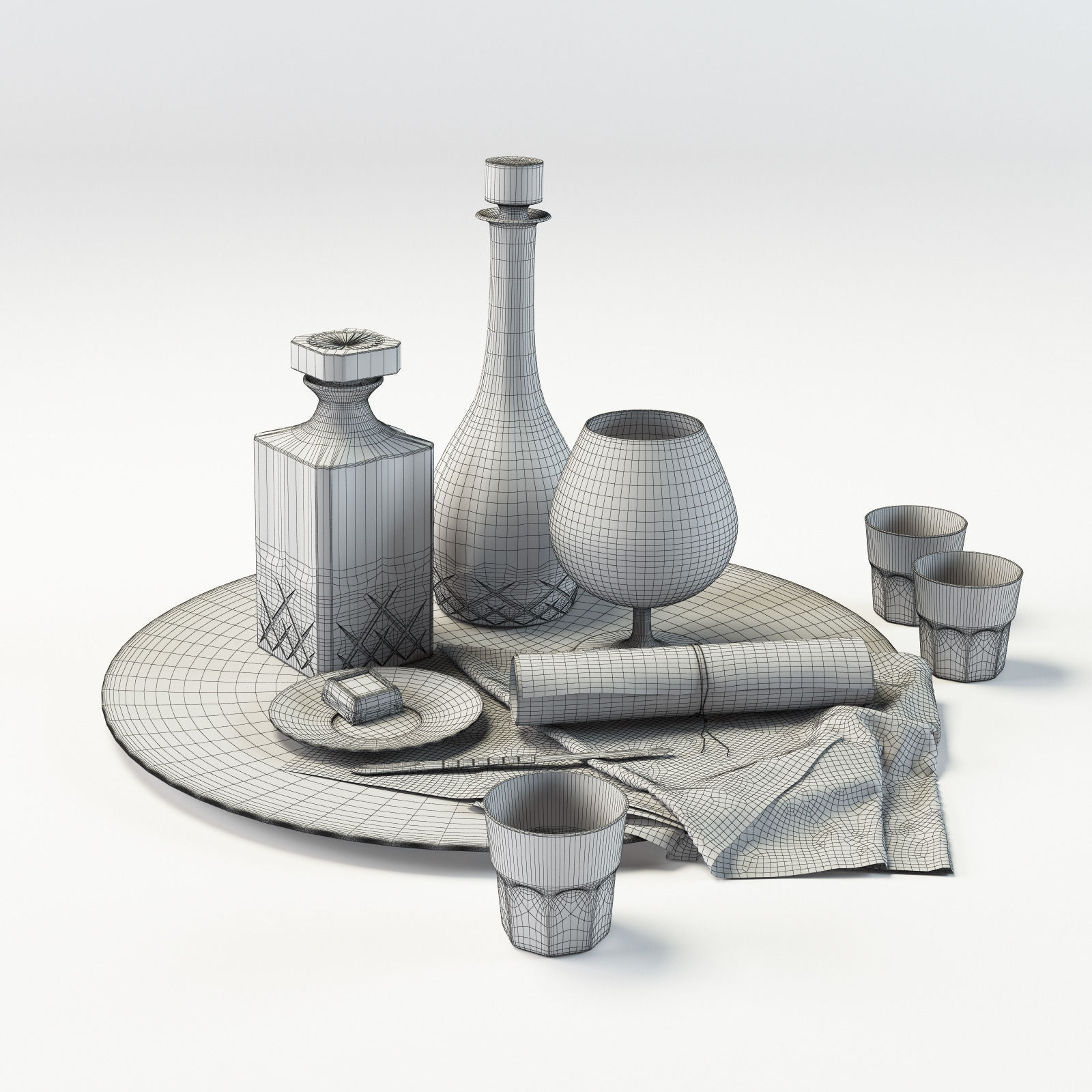 Set whiskey and cognac decanter on dish 3D model_5