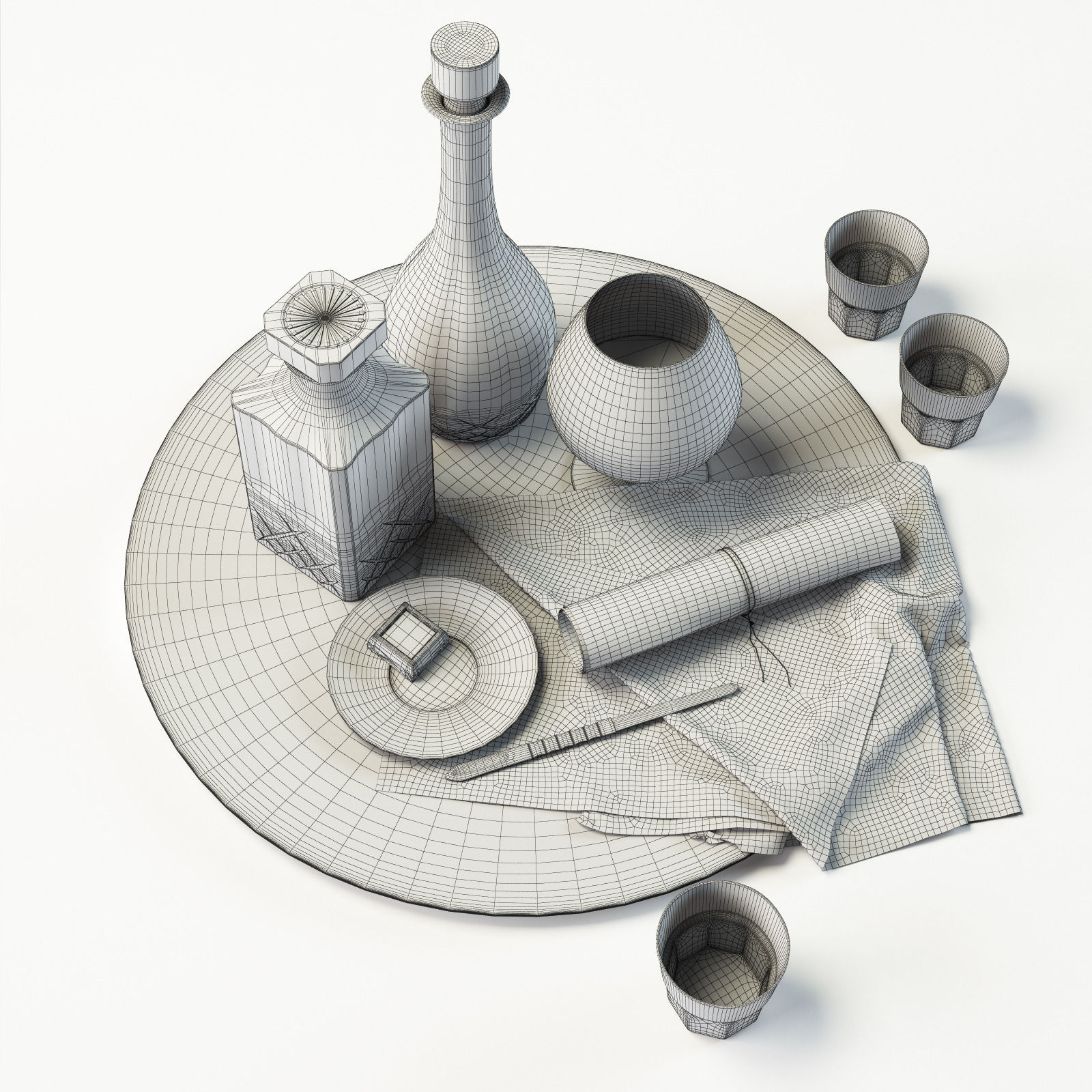 Set whiskey and cognac decanter on dish 3D model_6