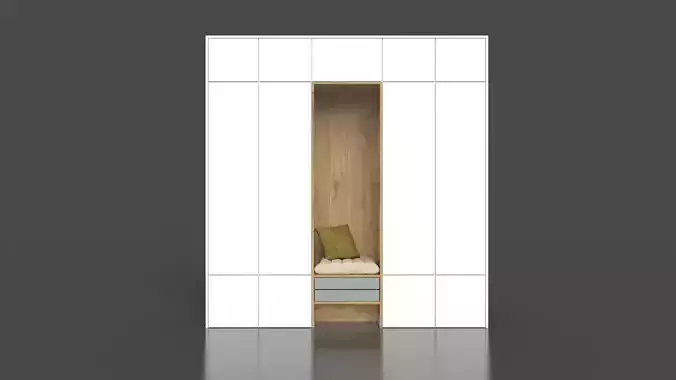 White Wood Wardrobe with sitting by Artrzcinski 3D model