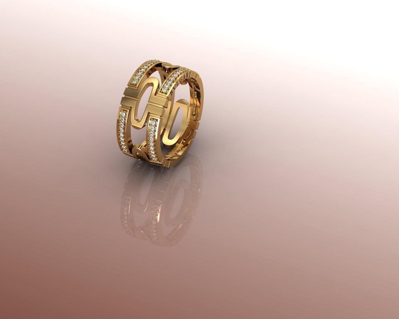 Ring gold with diamonds 3D print model_1