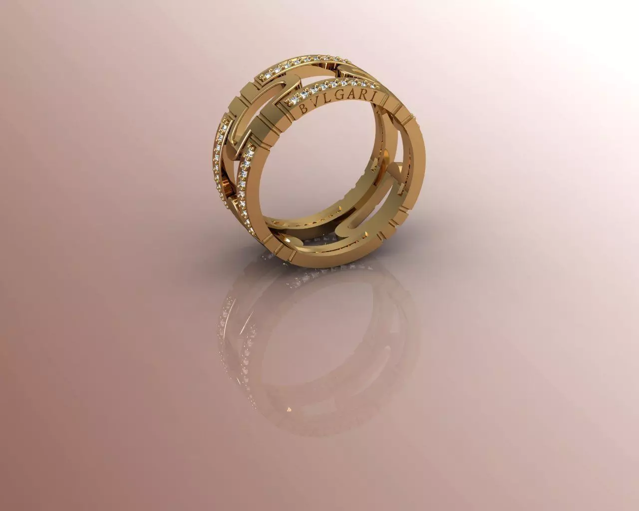 Ring gold with diamonds 3D print model_0