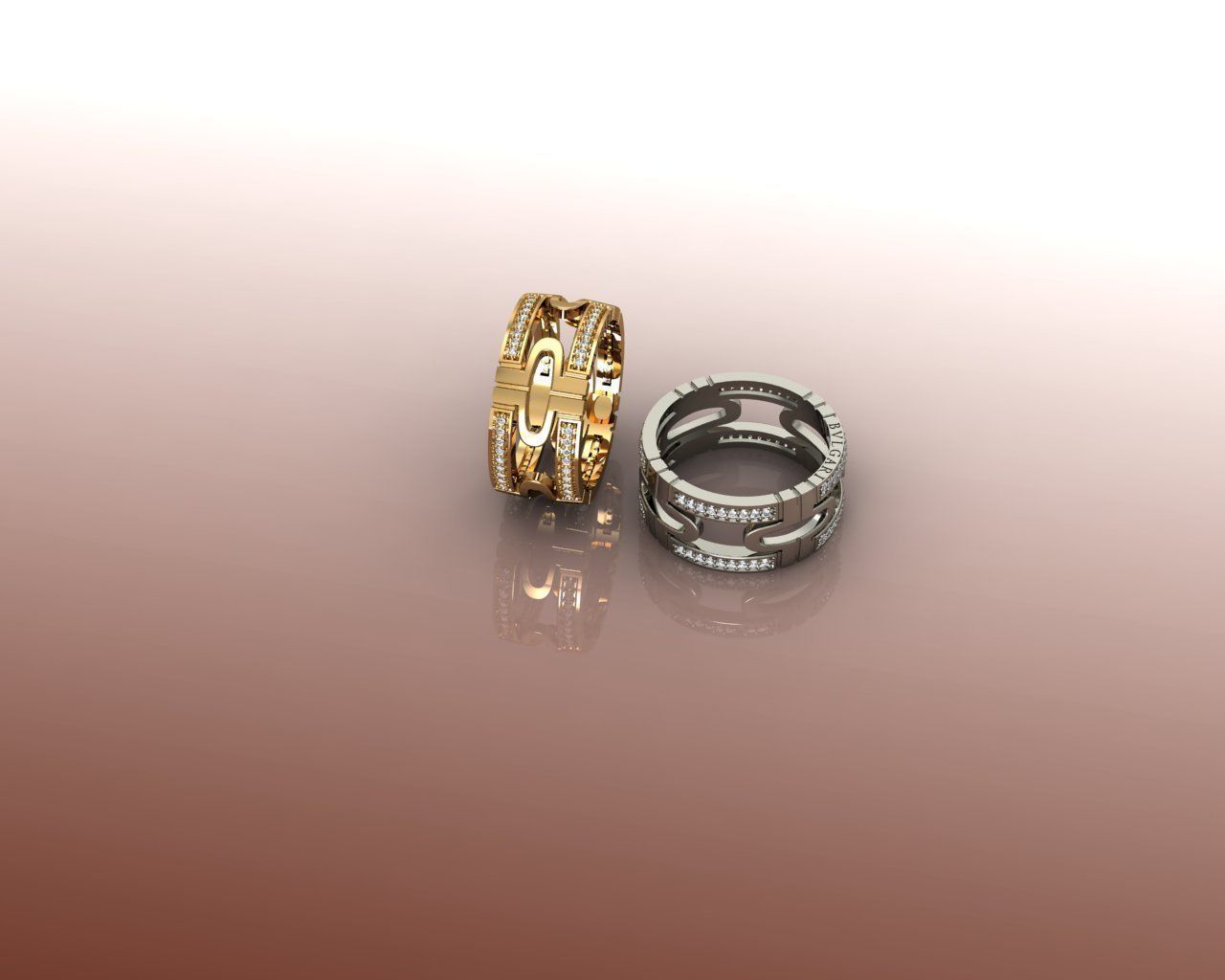 Ring gold with diamonds 3D print model_2