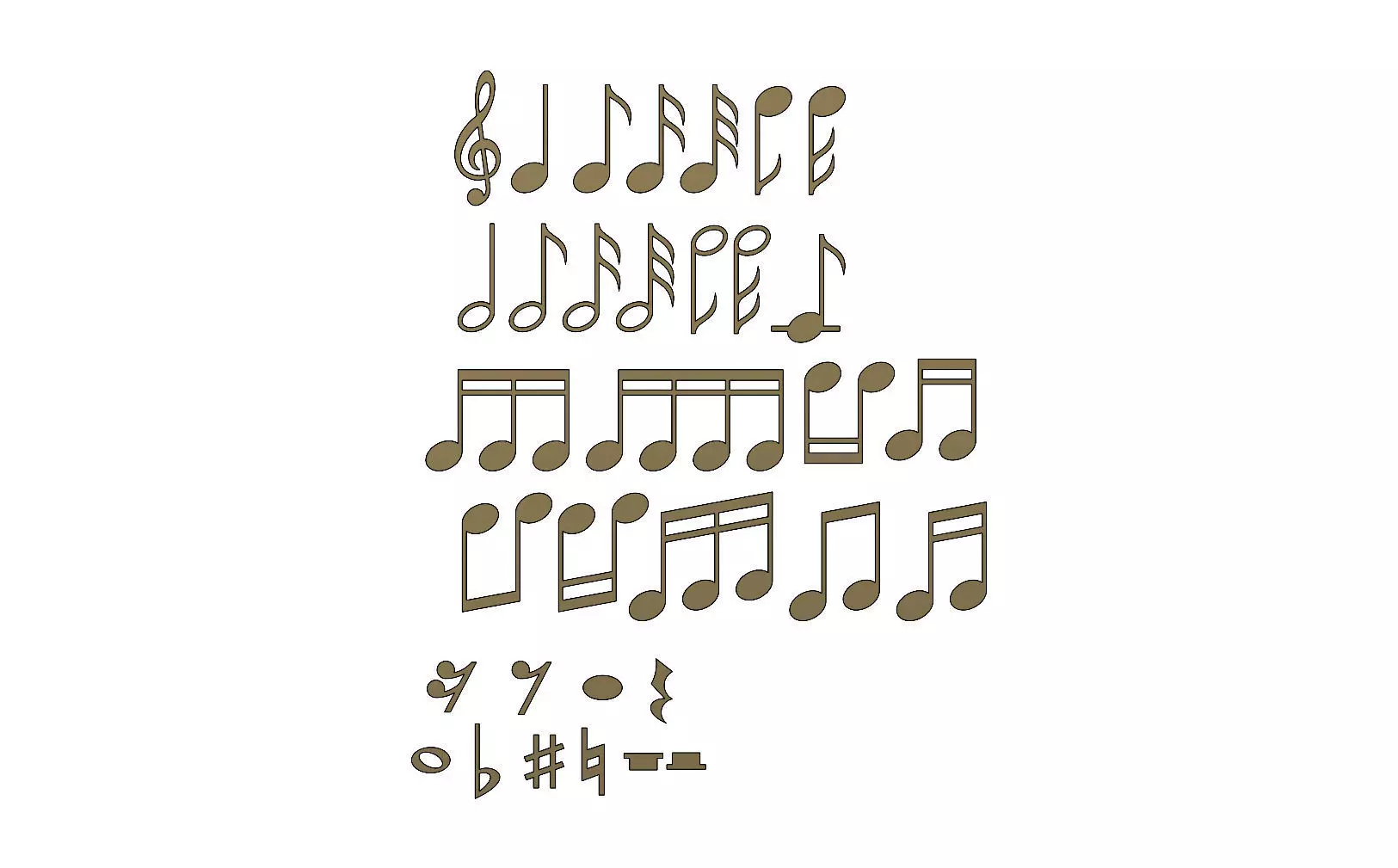 Musical notes symbols characters 3D print model_0