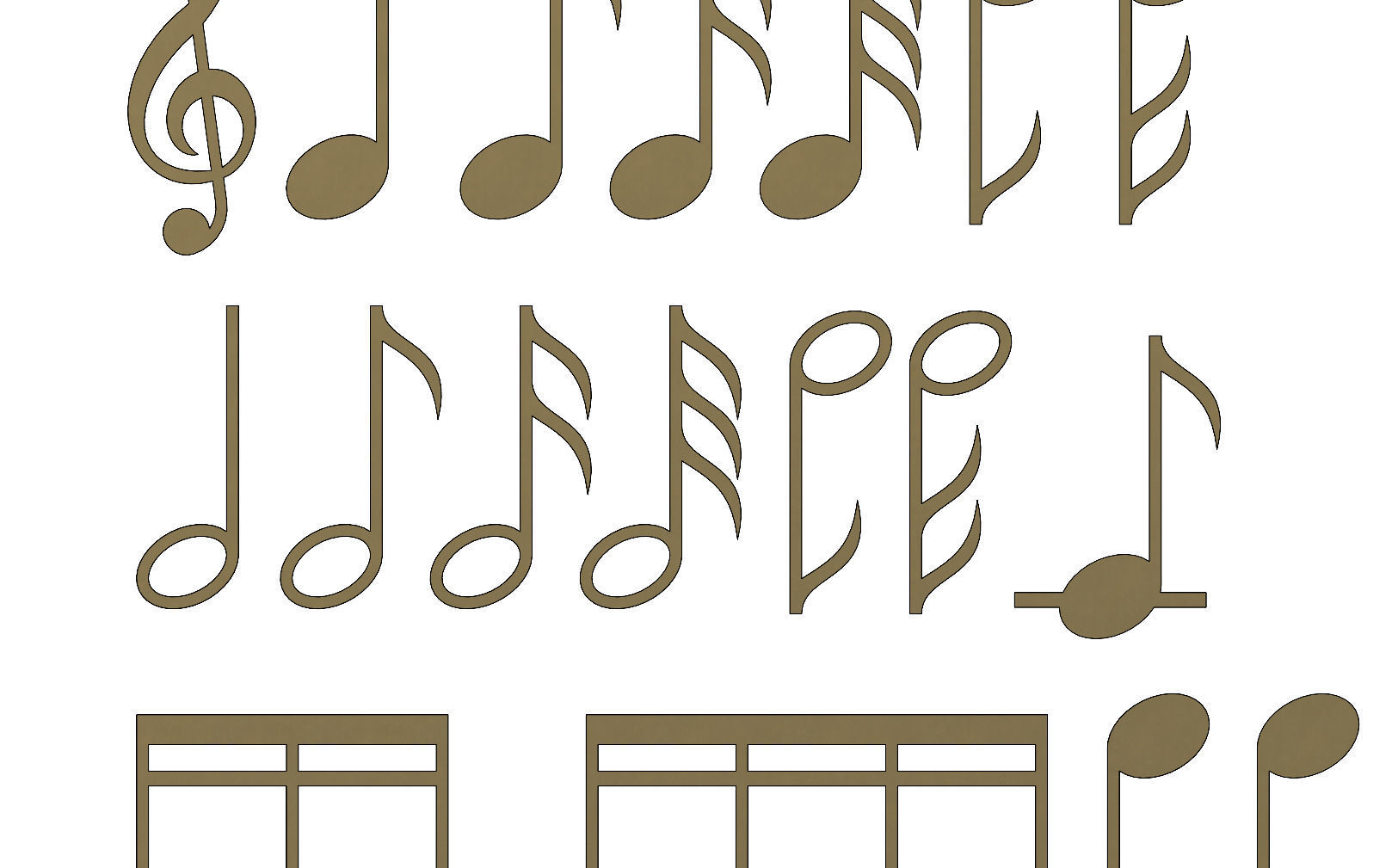 Musical notes symbols characters 3D print model_3
