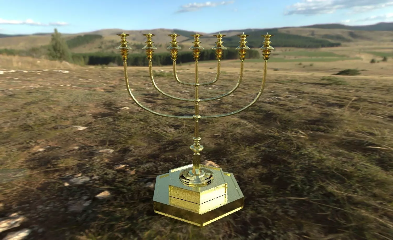 CandLestick golden menorah 3D model