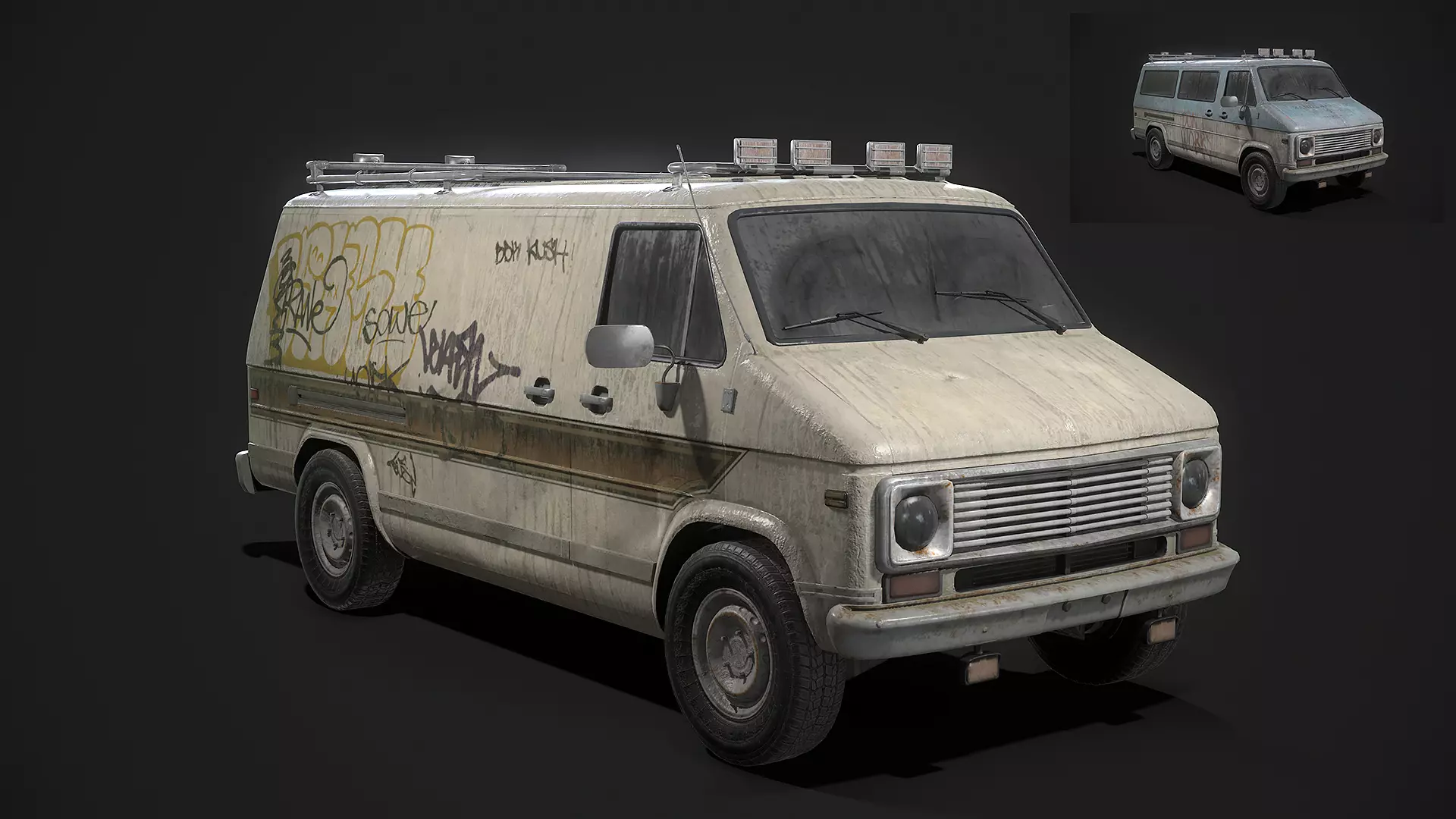 Vintage Van Set PBR Game Ready Low-poly 3D model
