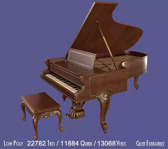 Vintage Antique Elegant Victorian Louis XV Parlor Grand Piano Low-poly 3D model