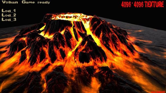 volkano volcano with flames Low-poly 3D model