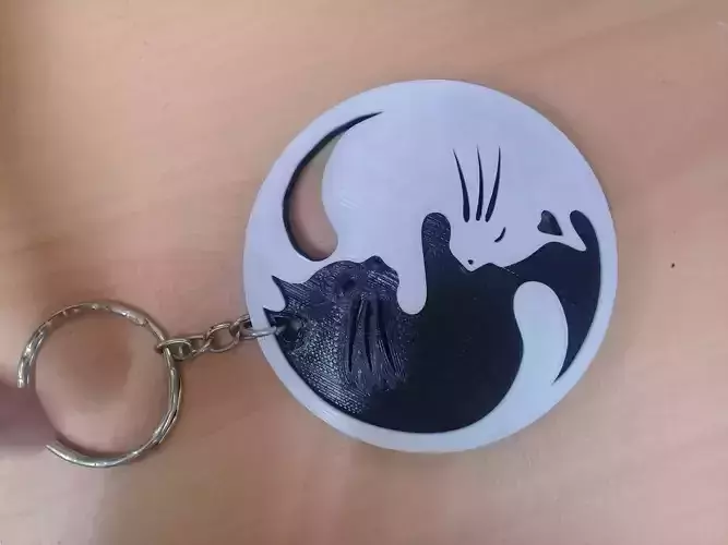 YIN YANG CAT KEYCHAIN 3D print model