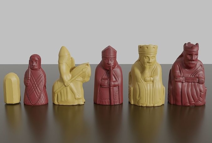Printable Medieval Chessmen Chess Set 2 OBJ 3MF Blender 3D print model