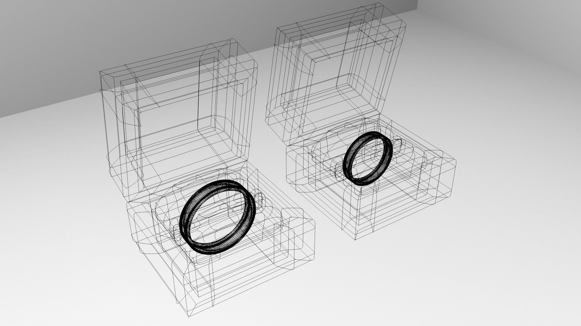 Couple Gold Ring with Wood Box 3D model_6