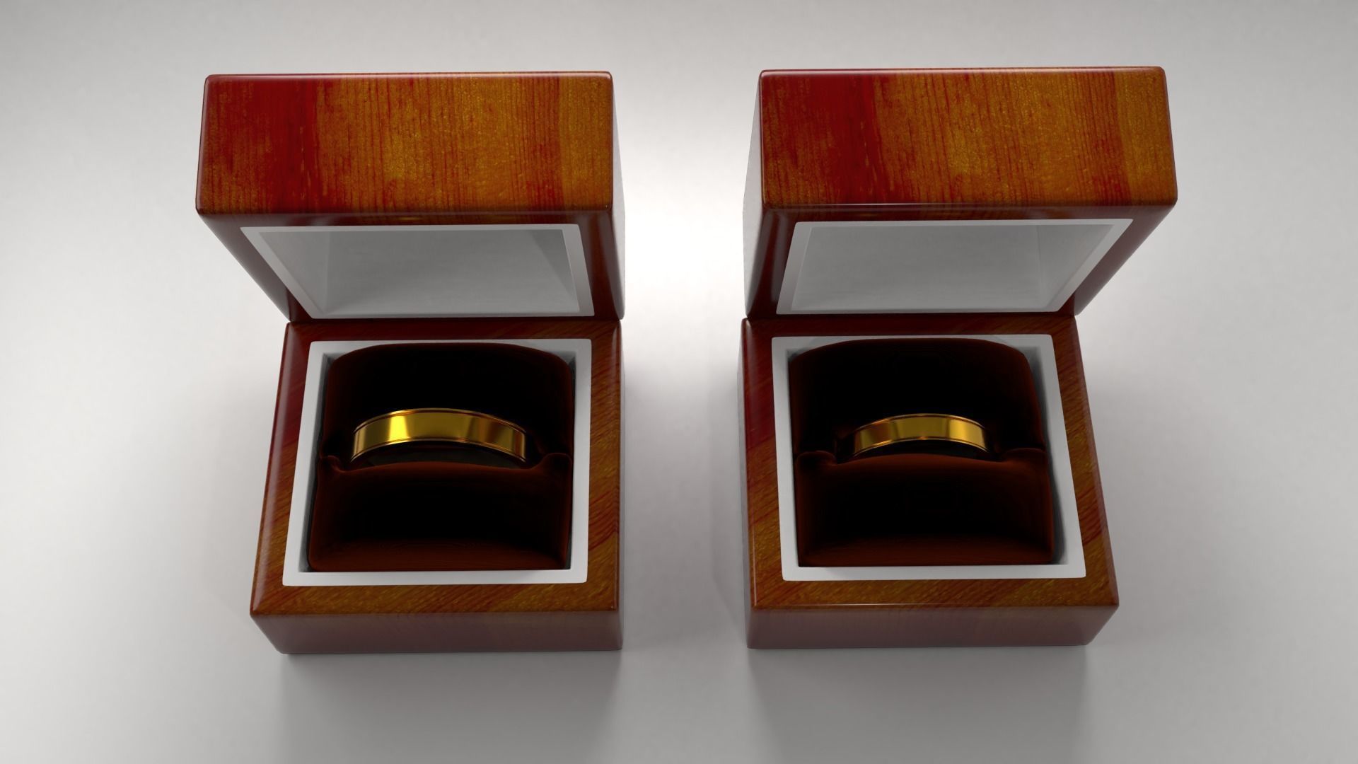 Couple Gold Ring with Wood Box 3D model_4
