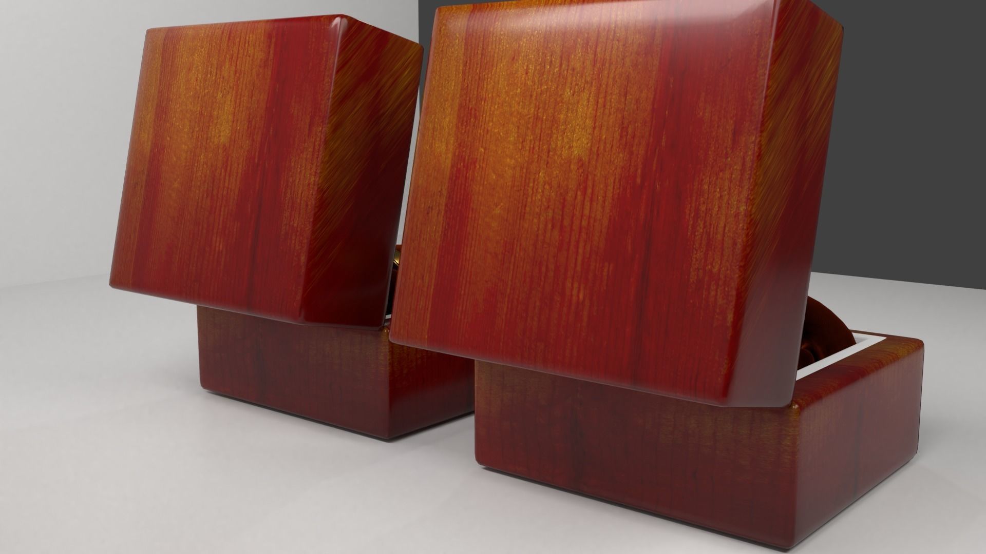 Couple Gold Ring with Wood Box 3D model_3