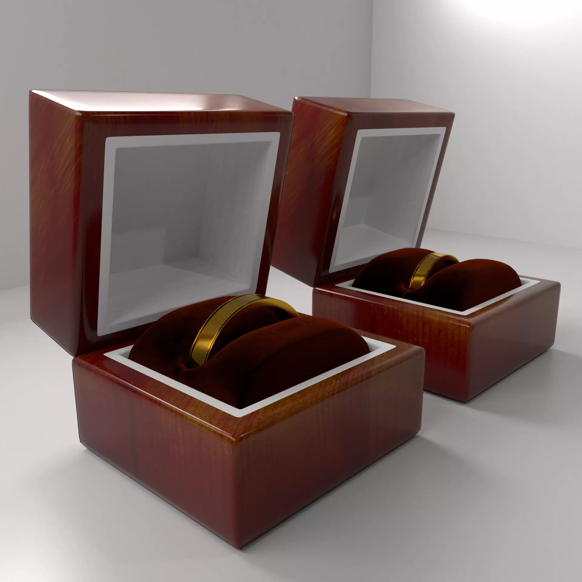 Couple Gold Ring with Wood Box 3D model_0