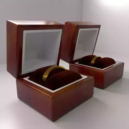 Couple Gold Ring with Wood Box