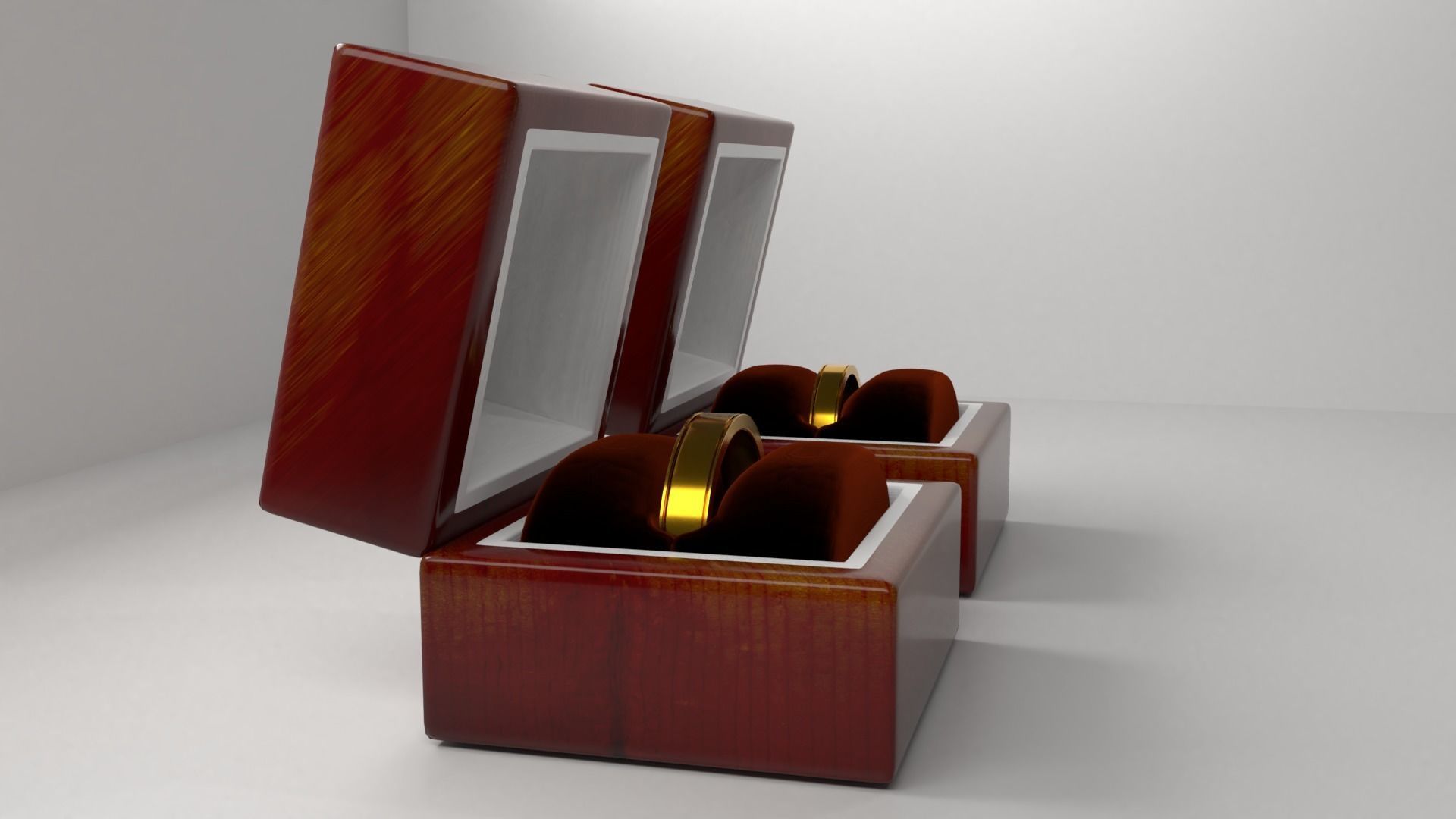 Couple Gold Ring with Wood Box 3D model_2