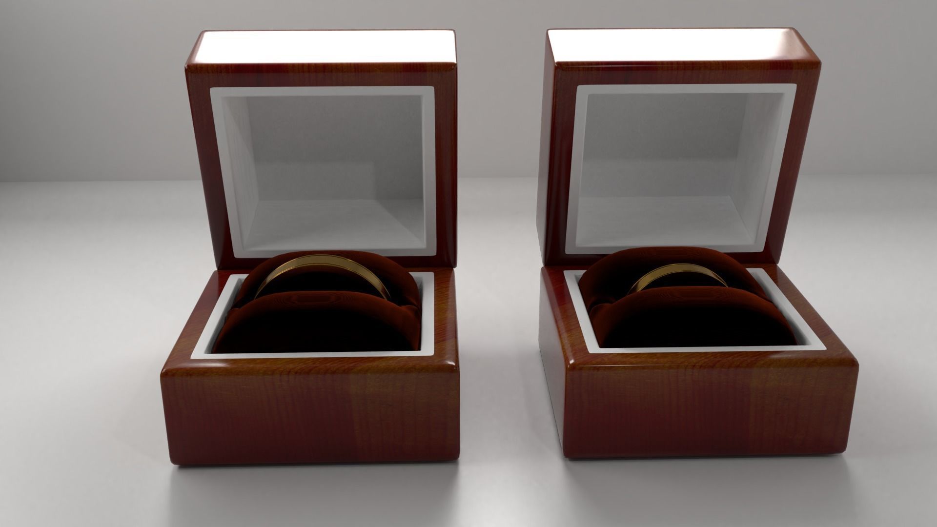 Couple Gold Ring with Wood Box 3D model_1