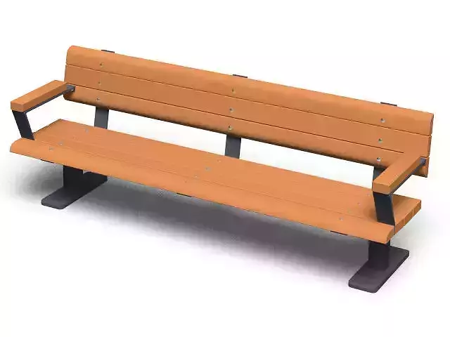 bench park with orange seat and metal legs