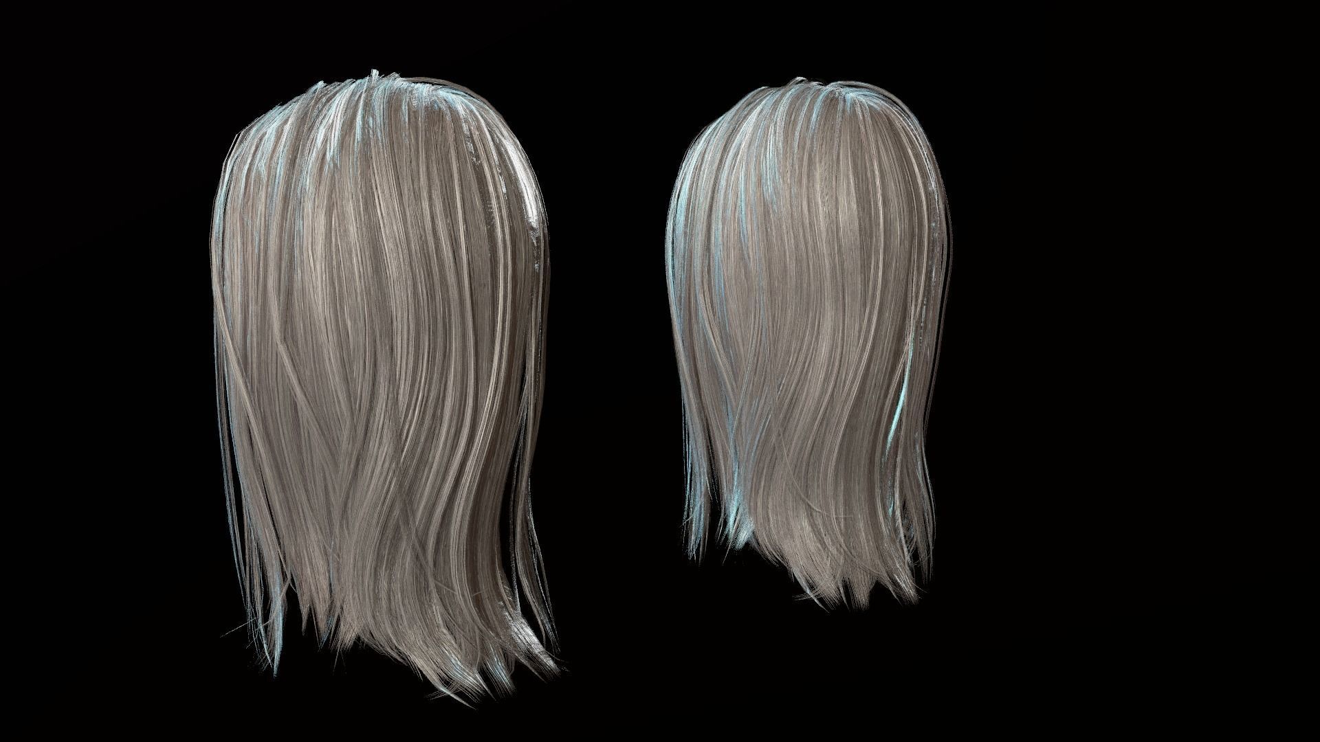 Hair Long  Low poly Low-poly 3D model_2