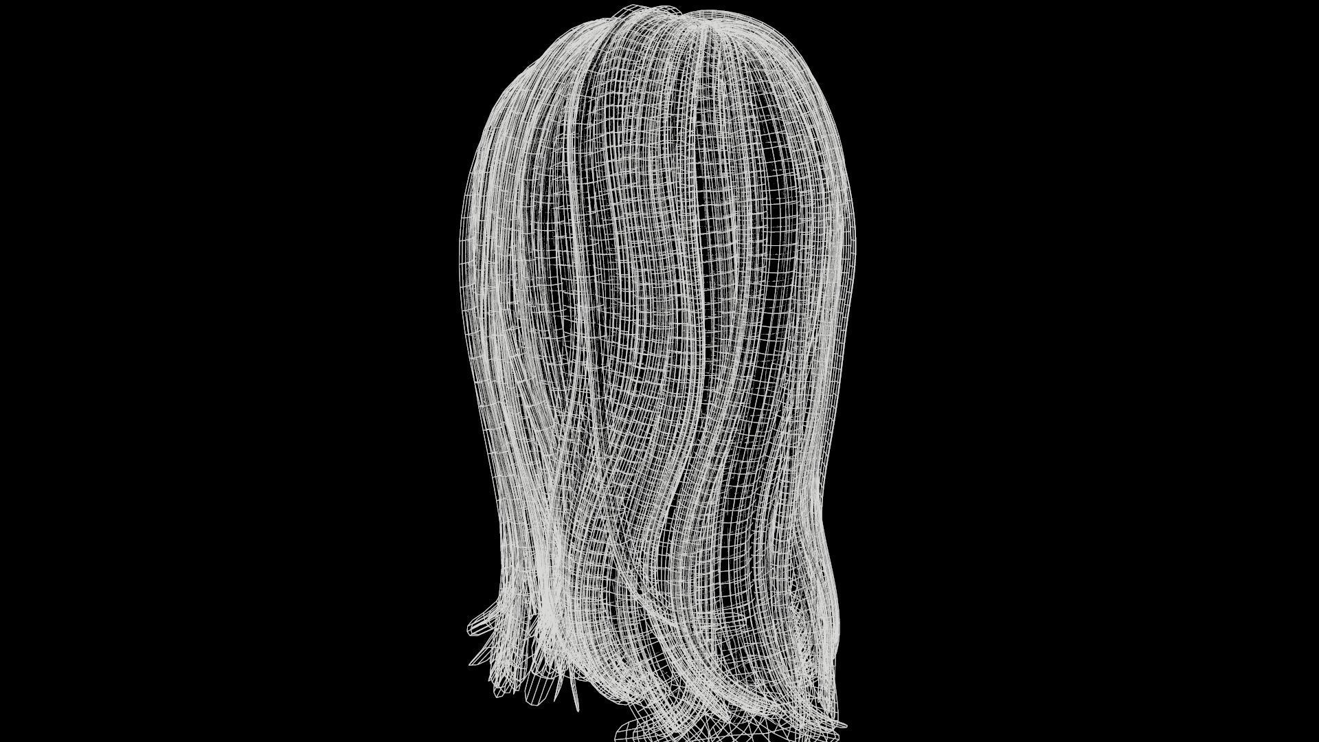 Hair Long  Low poly Low-poly 3D model_7