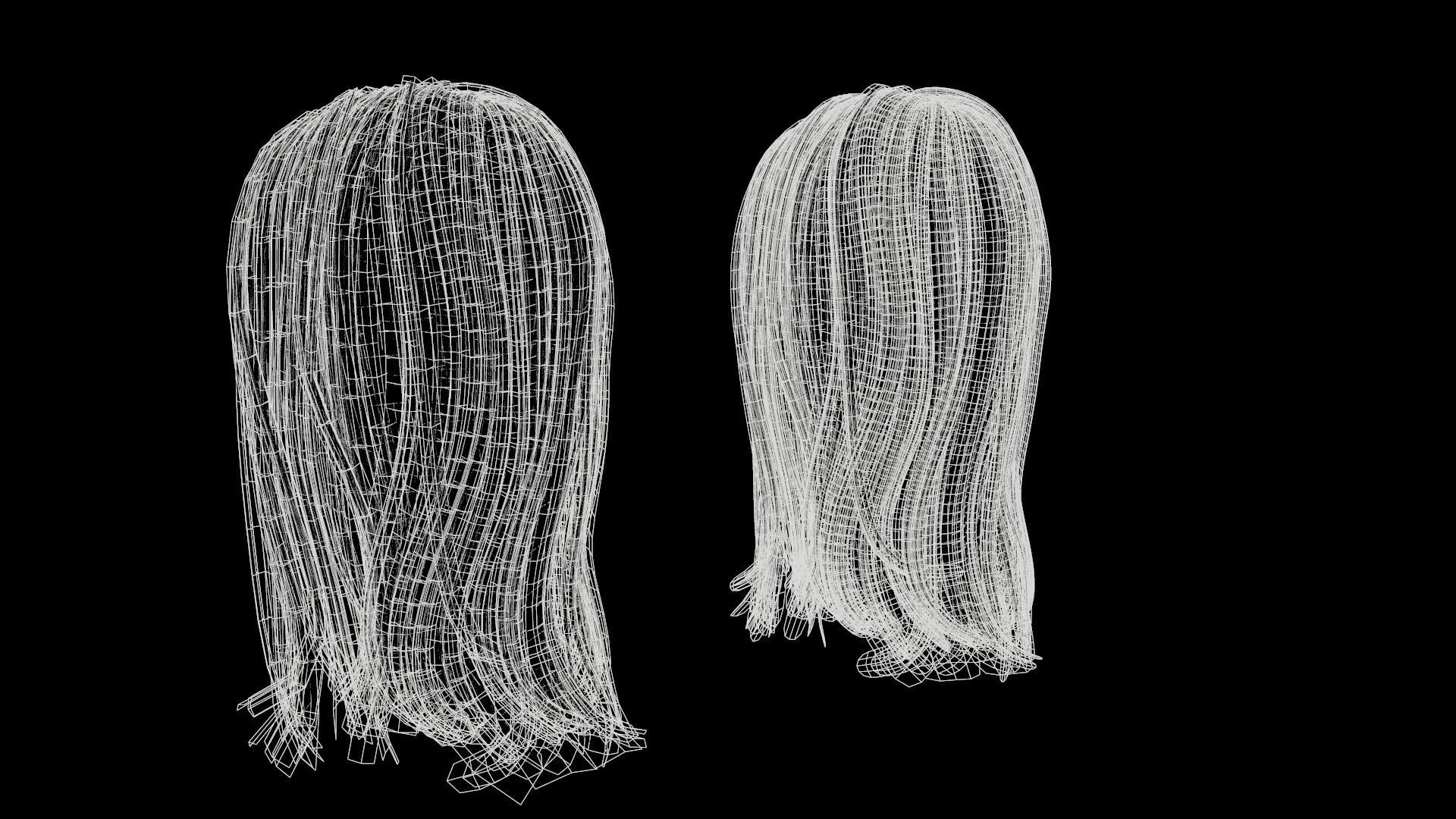 Hair Long  Low poly Low-poly 3D model_8