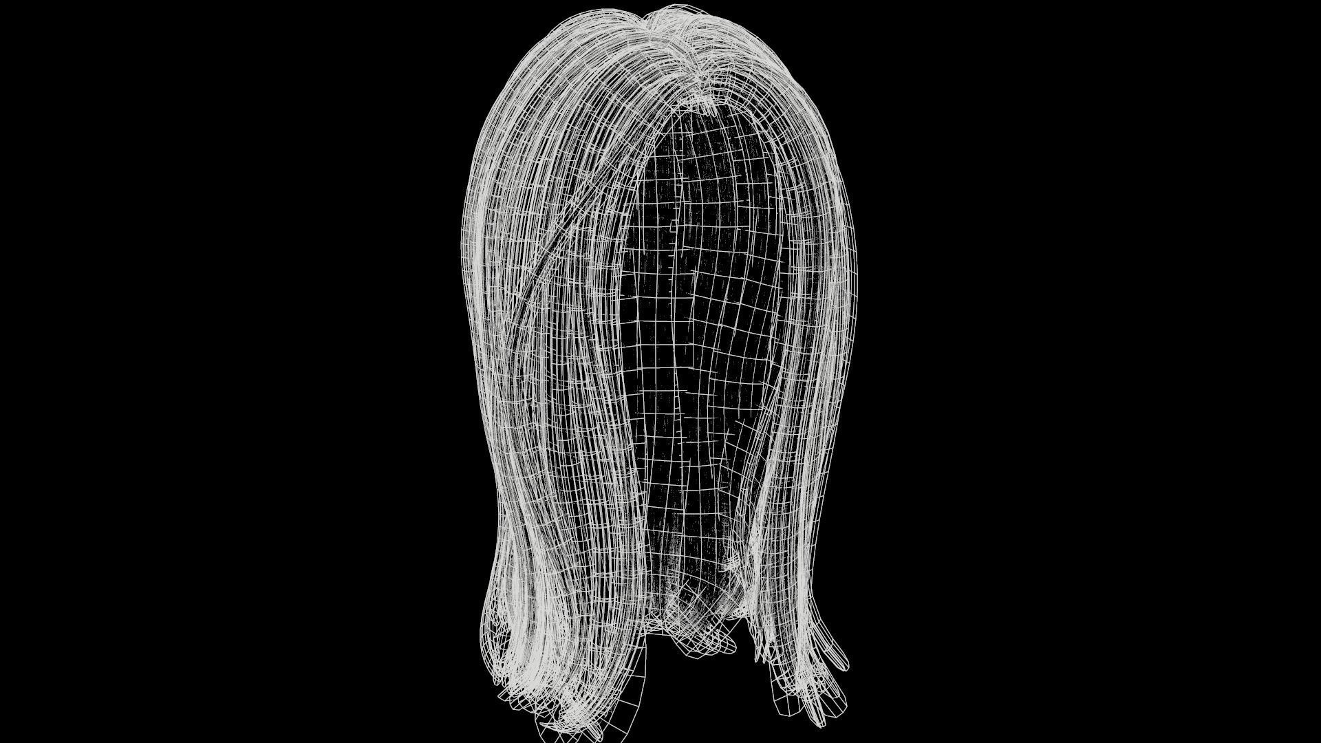 Hair Long  Low poly Low-poly 3D model_6