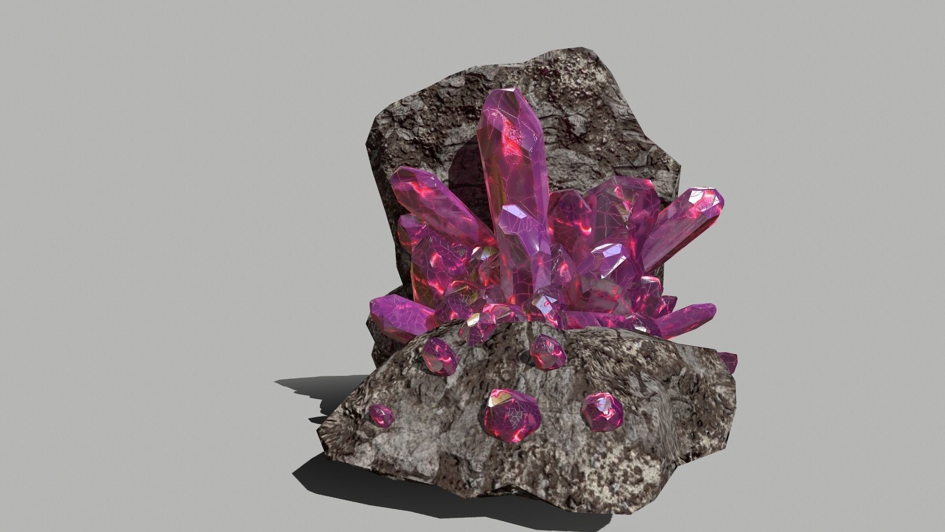 Crystal Set rock with crystals Low-poly 3D model_5