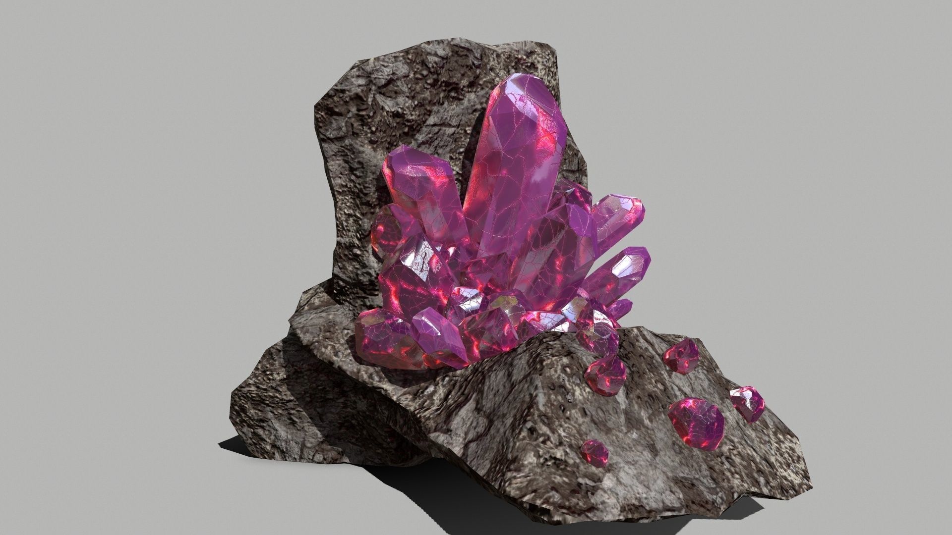 Crystal Set rock with crystals Low-poly 3D model_7